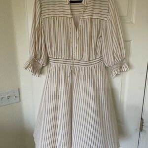 Calvin Klein Tan and Cream Buttoned Tie Front Sundress